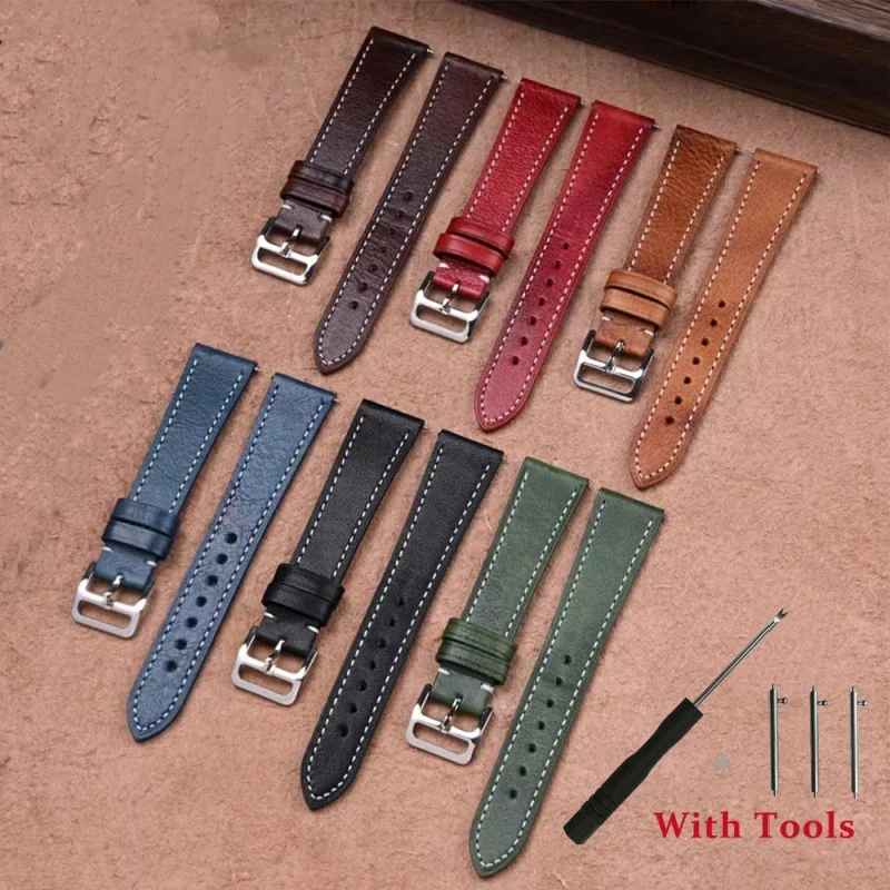 

17mm 18mm 19mm 20mm 21mm 22mm 24mm Quick Release Oil Wax Gradient Retro Calfskin Leather Watch Strap for Universal Watch Band