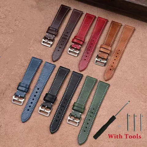 17mm 18mm 19mm 20mm 21mm 22mm 24mm 퀵 릴리즈 오일 왁스 그라데이션 레트로 송아지 가죽 시계 스트랩 (범용 시계줄)