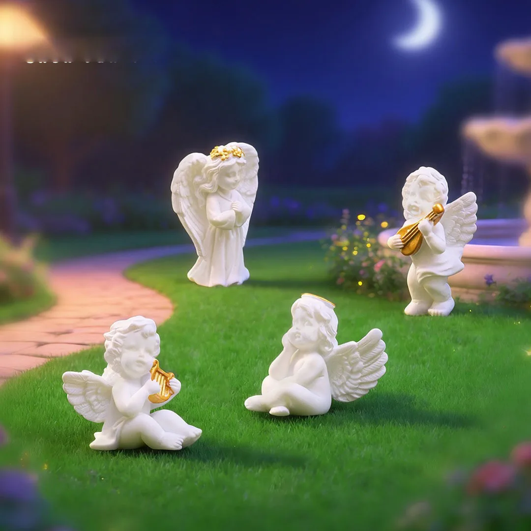 Resin Angel Figurines Mini Roman Column Statue Cupid Cherub Sculpture Micro Landscape Ornament Fairy Garden Home Desktop Crafts view 3