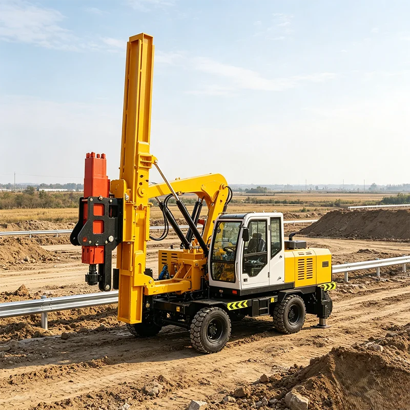 Multi-speed Guardrail Pile Driver Flexible Machine For Different Hardness Road Ground Piling