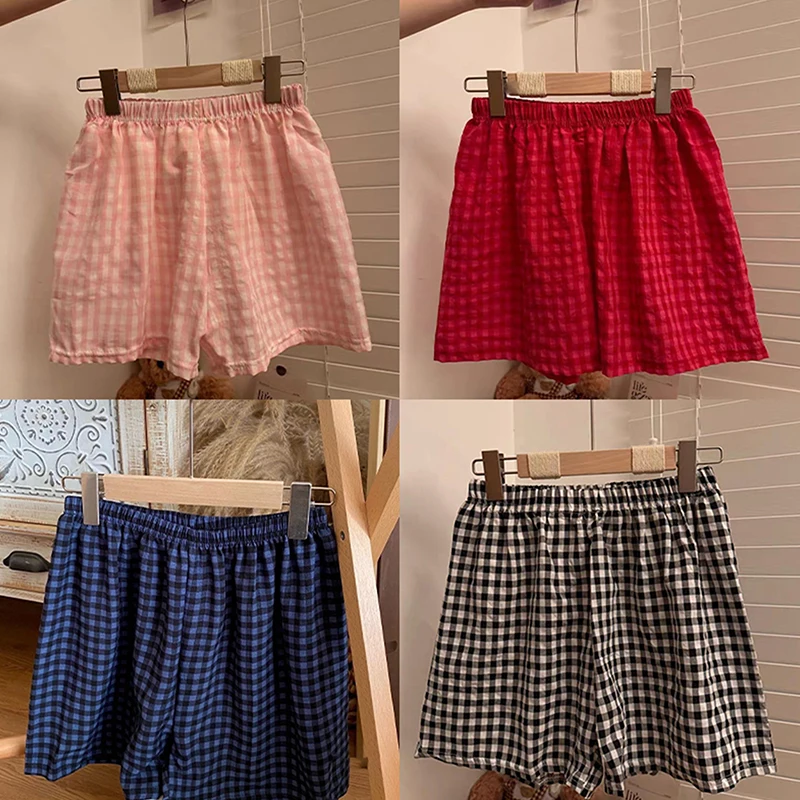 New Summer Shorts Pajamas Cotton Women Shorts Women's Bottoms Soft Pants Plaid Print Loose Pants Womens Pajama Pant image 5