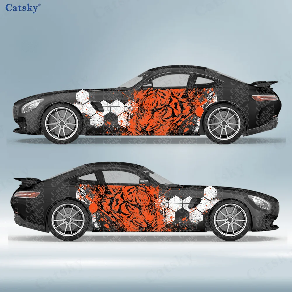 2pcs Shattered Line Tiger Hexagon Splatter Sticker, Durable, Fade-resistant, Easy To Install and Remove Car Vinyl Wraps
