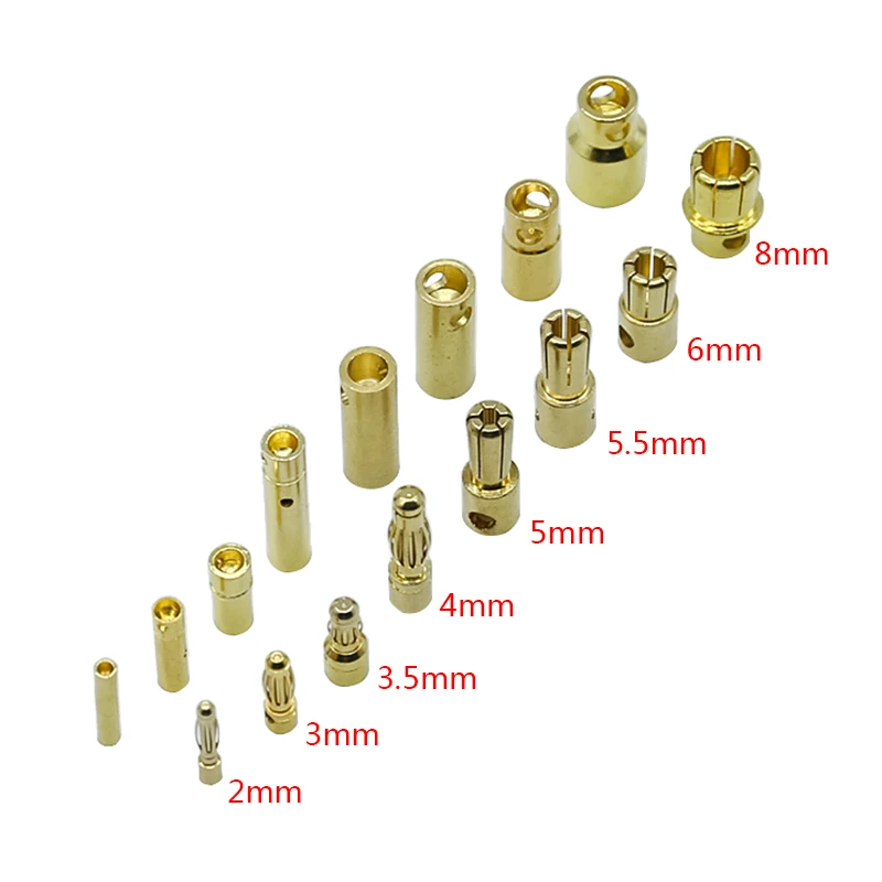 10pair 2/3/3.5/4/5/5.5/6/8mm Banana Connector Gold Bullet Banana Head Plug For Aircraft Lipo Battery RC ESC Motor Accessories