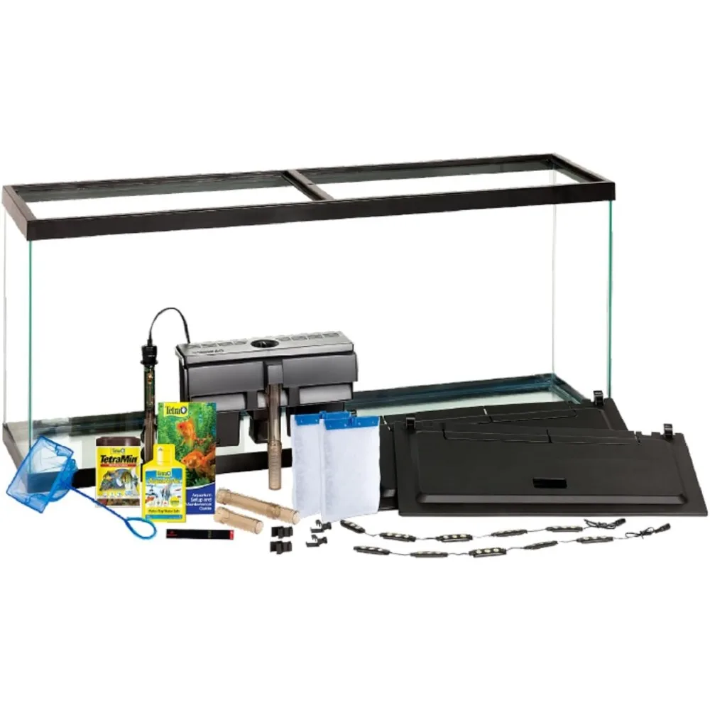 

55 Gallon Complete Glass Aquarium Kit with LED Light Filter Heater and Decor