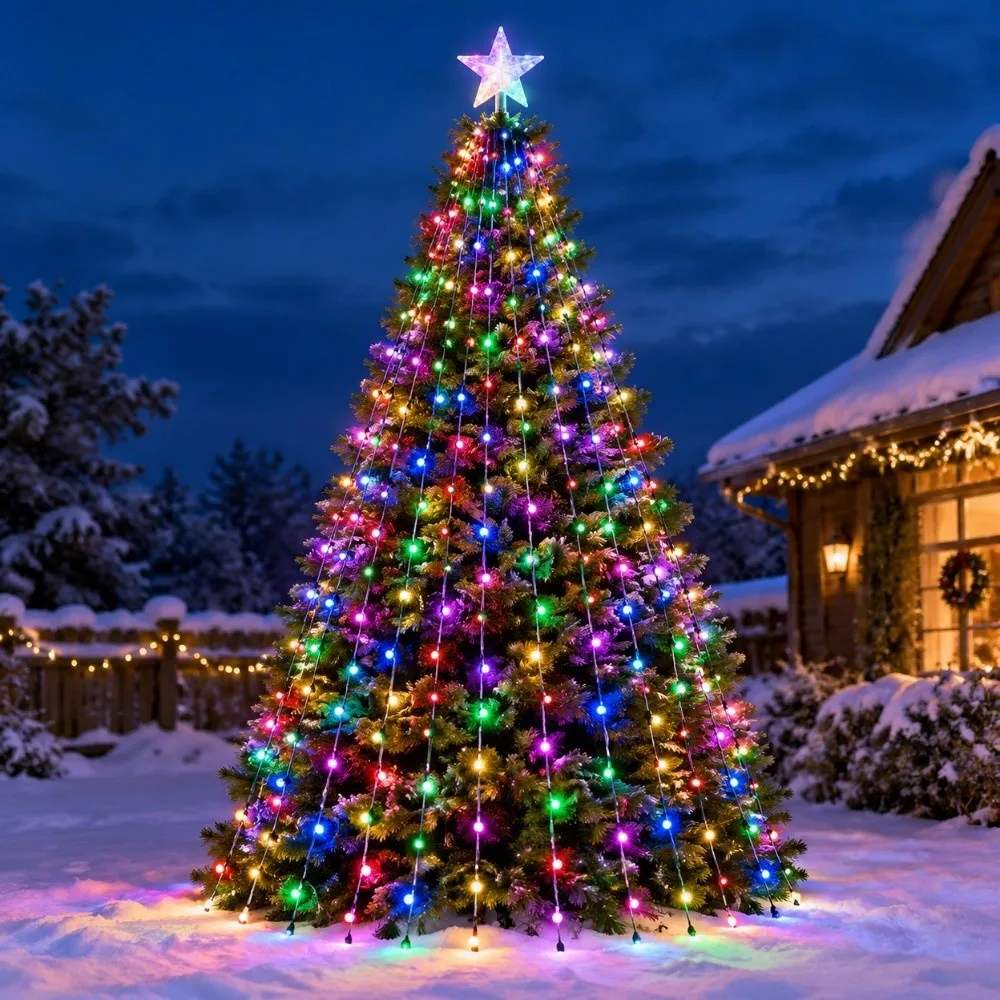 400個のledを使用したクリスマスツリーライト。音楽に合わせて点灯し、bluetoothアプリで制御可能。rgb-ic搭載。diyライトショーに最適。星形。