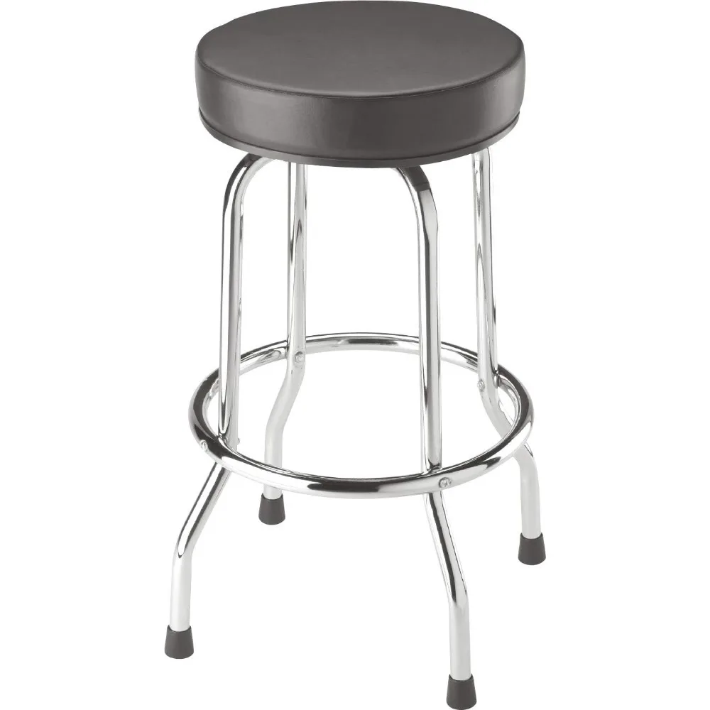 Torin Swivel Bar Stool: Padded Garage/Shop Seat with Chrome Plated Legs, Black, 28.74