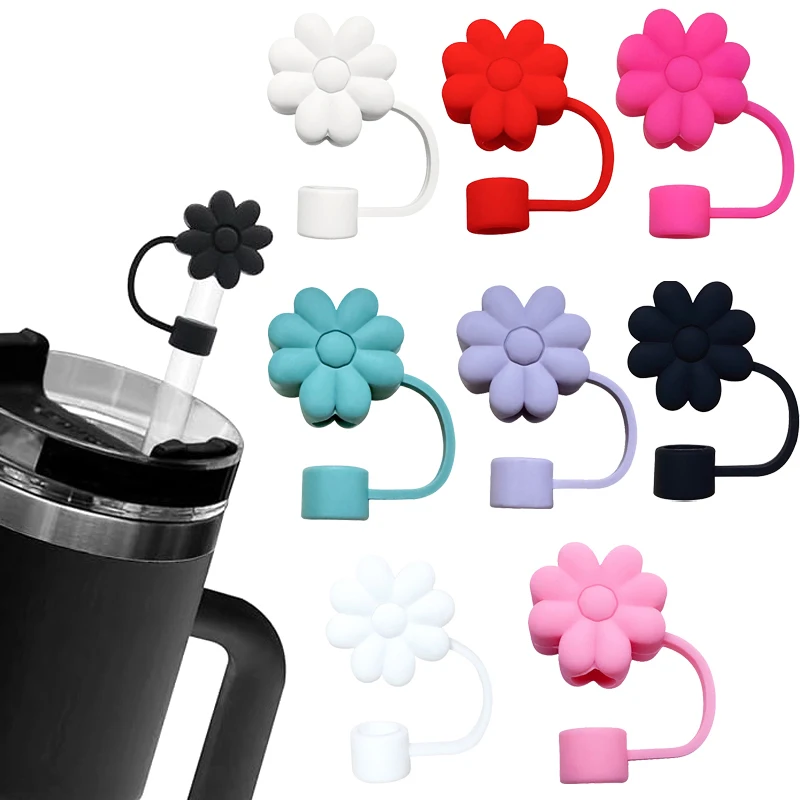 1pcs Silicone Straw Covers For Stanley Cup Silicone Flower Shape Drinking Straw Dust Cap Outdoor Tips Cover Cup Accessories