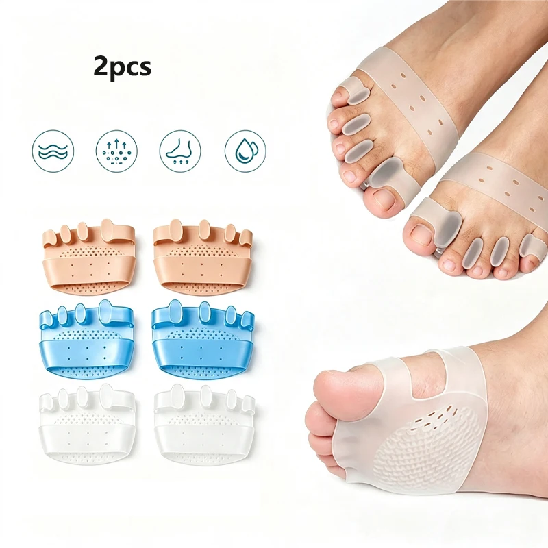 1 Pair (2 pcs) 5-Hole Forefoot Toe Separators – Soft, Non-Slip Silicone Toe Sleeves; Washable and Reusable