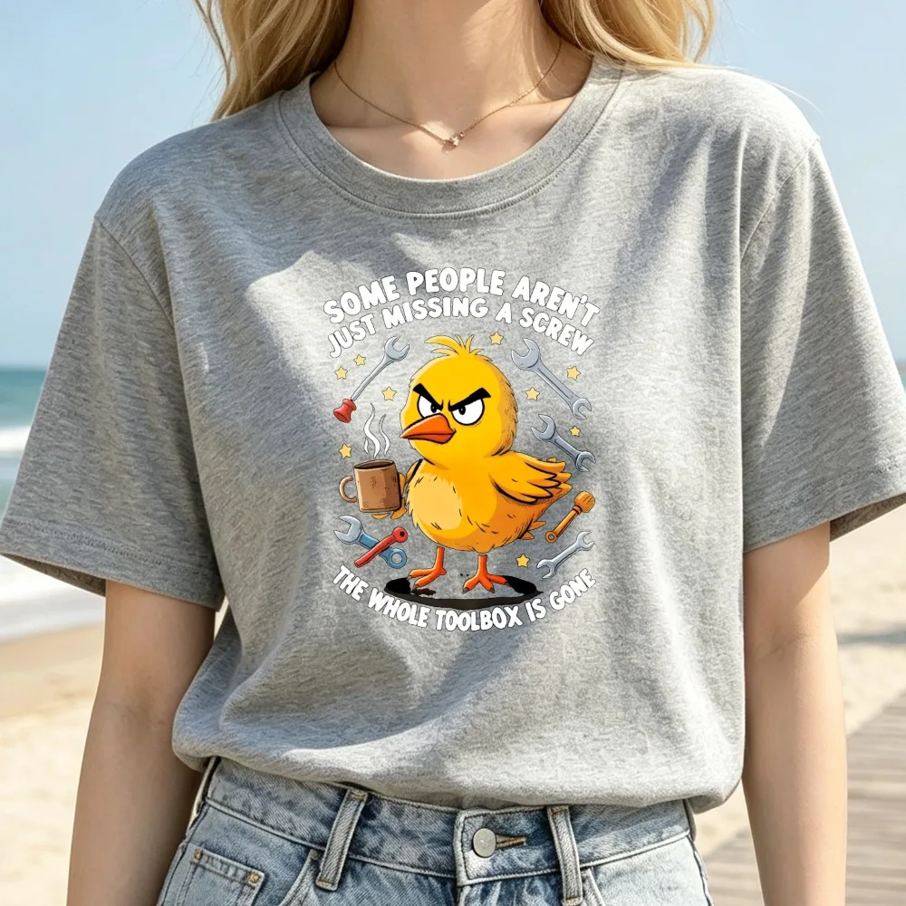 Some People Aren't Just Missing A Screw Graphic Tshirt Funny Chick Wrench Coffee Print Short Sleeve Mechanic Humor Casual Topss