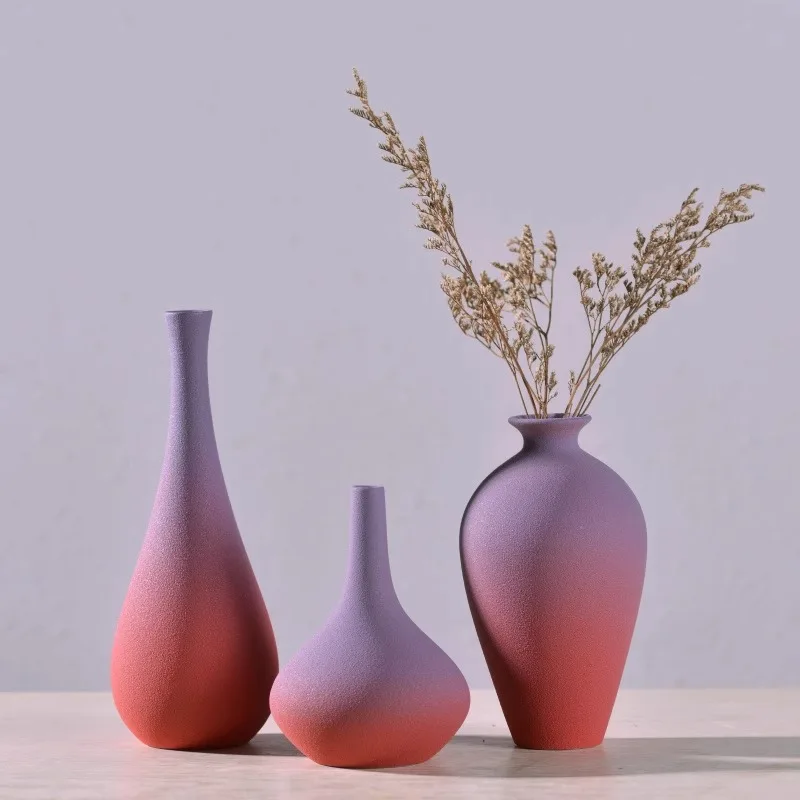 

New China Jingdezhen Frosted Red Purple Ceramic Vase DIY Handmade Dried Flower Insertion Simple Home Creative Desktop Decoration