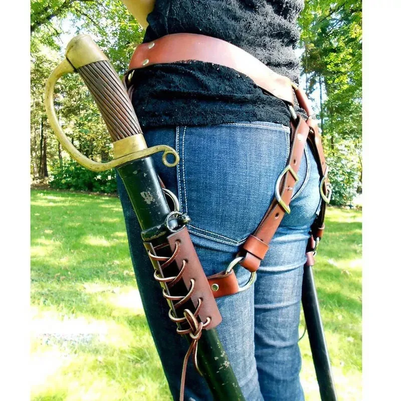 القرون الوسطى الفايكنج القراصنة السيف حزام الخصر غمد حامل بولي Leather الجلود سيف ذو حدين تسخير الحافظة فارس تأثيري الدعائم غمد LARP