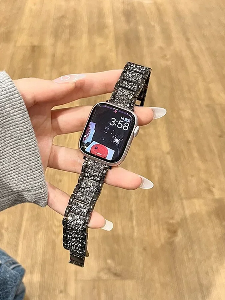 الماس بلينغ حزام ل سوار ساعة يد آبل 46-42 مللي متر 49-45-40 مللي متر 44-41 مللي متر حزام معدني لسلسلة IWatch 10 9 8 7 SE 6 5 سوار المرأة #1