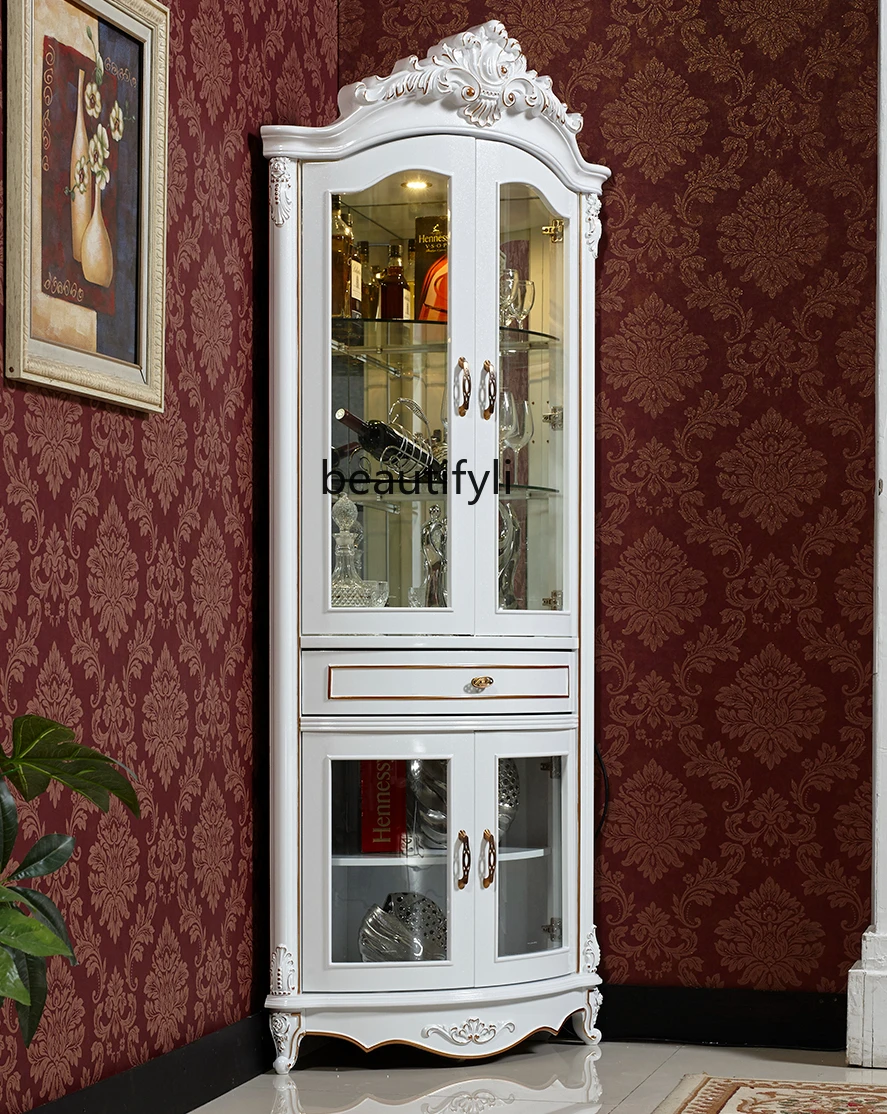 

European-Style Corner Wine Cabinet White Corner Cabinet Locker Sideboard Living Room Luxury Corner Cabinet ARC Triangle