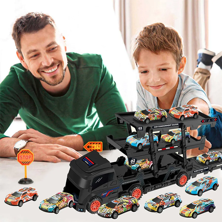 Three-layer Large Truck Toy for Boys Aged 3-6, Transformable Folding Ejecting Container Transport Truck, Birthday Christmas Gift