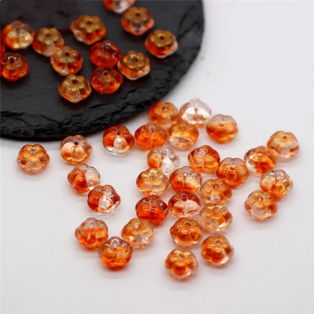 30 teile/los 10mm flache runde Blume Kürbis form Kristall Lampwork Glas lose Perlen für Schmuck machen Ohrring Halskette Zubehör