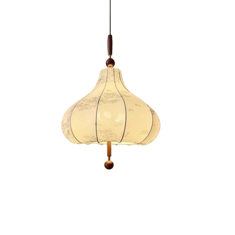 French medieval retro, chestnut chandelier new Chinese style, fabric pattern warm chandelier, restaurant lamps