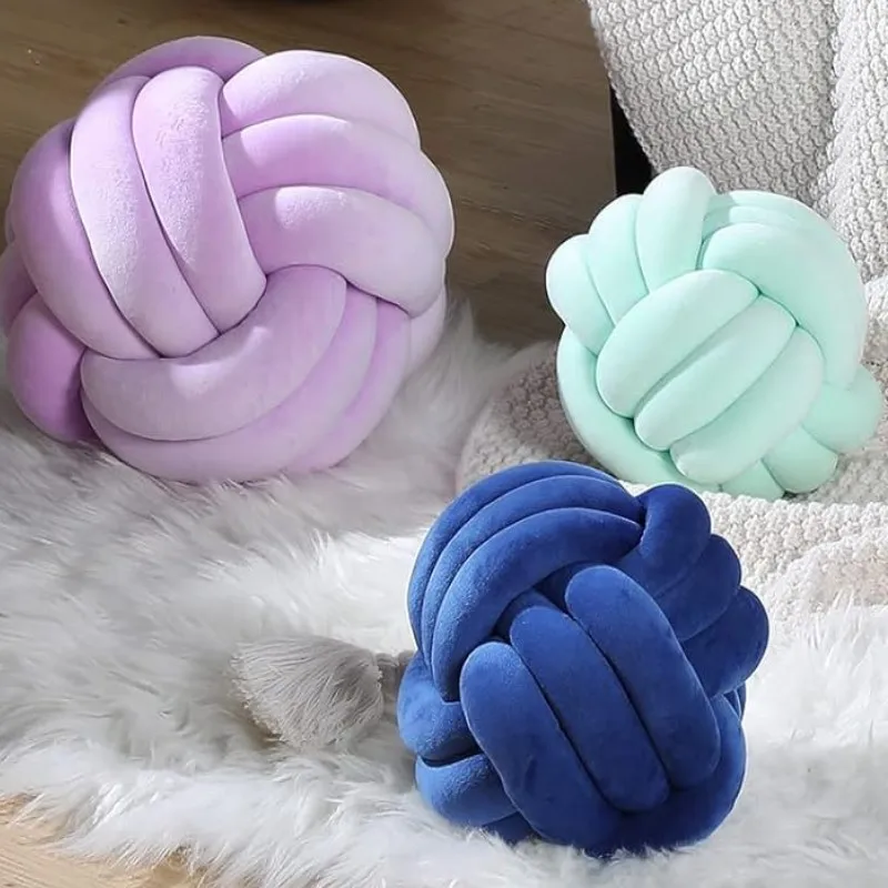Art Decor Knot Ball Wurfkissen, handgefertigt, weicher Samt, großes Kissen, modernes und gemütliches dekoratives Weihnachtskissen für Zuhause, Sofa, Weiß – Detail 13