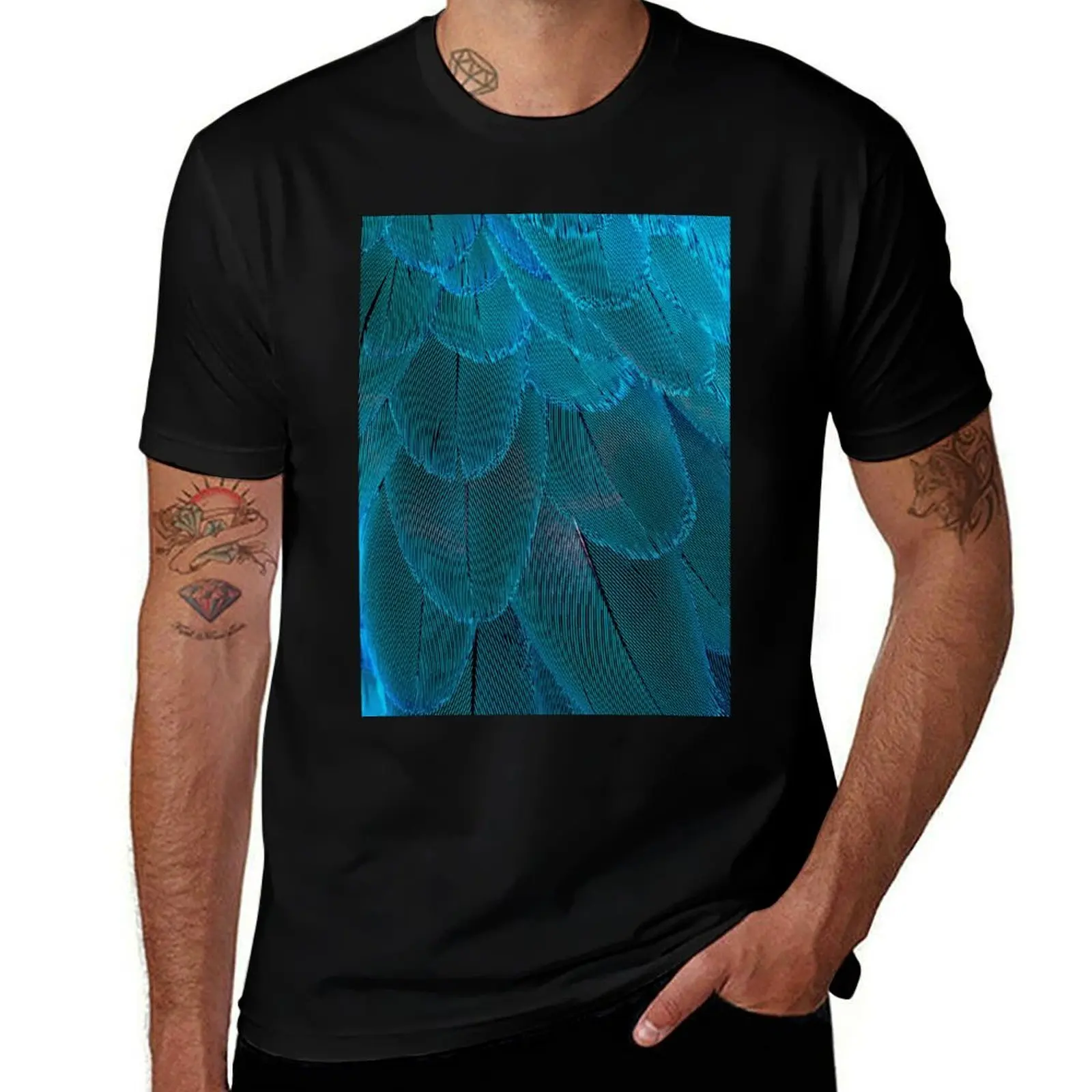 Turquoise Blue Feathers T-Shirt Large Size Loose Casual Tee