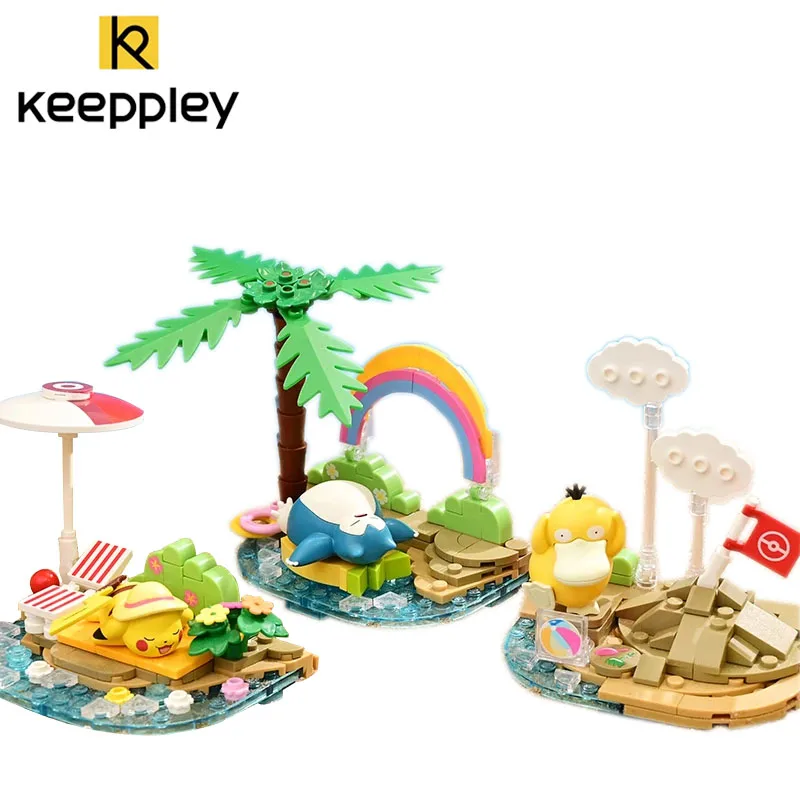 Keeppley Pokemon Building Blocks Collection Pikachu Snorlax Psyduck Beach Party Scene Children's Puzzle Toys Birthday Gift