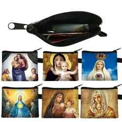 Ícone religioso bolsa de moedas super atsem carteira unissex saco de moedas de dinheiro religião vintage jesus virgem maria mini bolsa