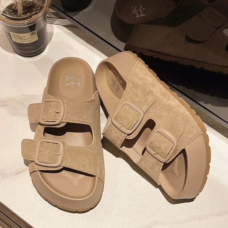 

Women Leisure Slippers Retro Trend With Buckles Female Summer Casual Shoes Comfortable Beach Slides Girls Platform Sandals