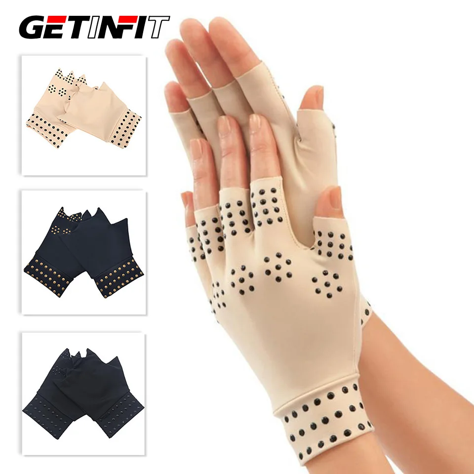 GETINFIT Dispensing Pressure Half Finger Gloves Magnetic Physical Therapy Non-slip Rehab Gloves Outdoor Fitness Riding Gloves
