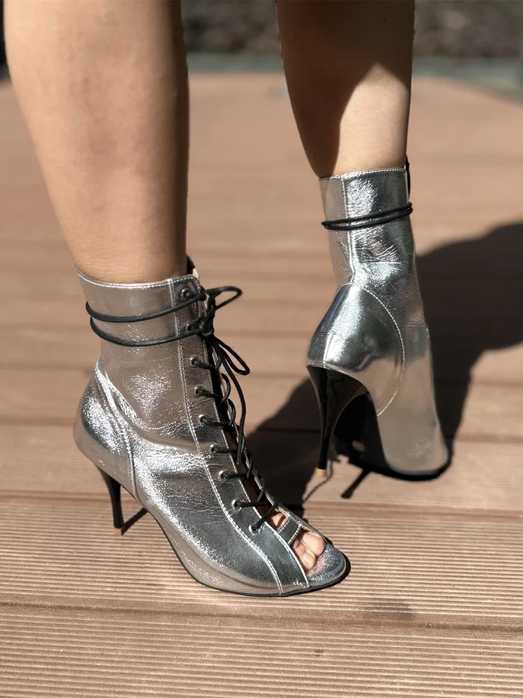 DIY Women Latin Dance Boots Silver Salsa Tango Dance Shoes Latin Salsa Dance Shoes 9cm Club Party Ballroom Dance Shoes Booties