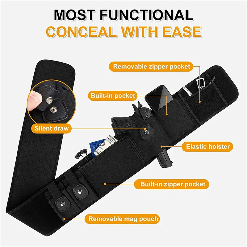 Tactical Belly Gun Holster Concealed Carry Waist Band Pistol Holder Magazine Bag Right Hand Belt Holster for Glock 19, 17, 42 ﻿