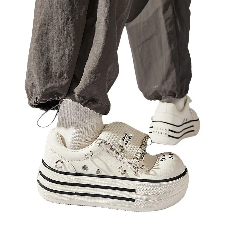 Punk rivet platform sneakers shoes 2025 new leisure canvas white platform vulcanized sneakers