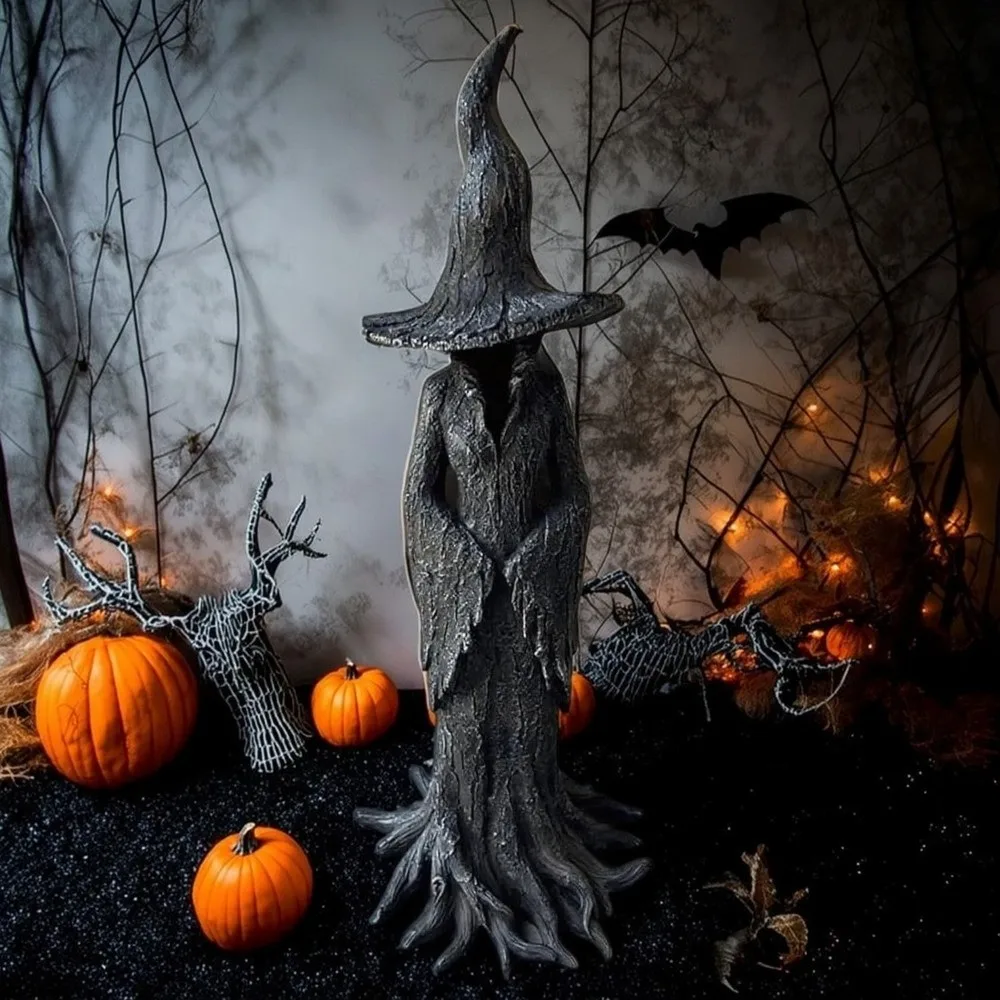 

Retro Style Halloween Witch Statue Black Resin Ghost Witch Sculpture Handmade Dark Fantasy Halloween Party Decoration