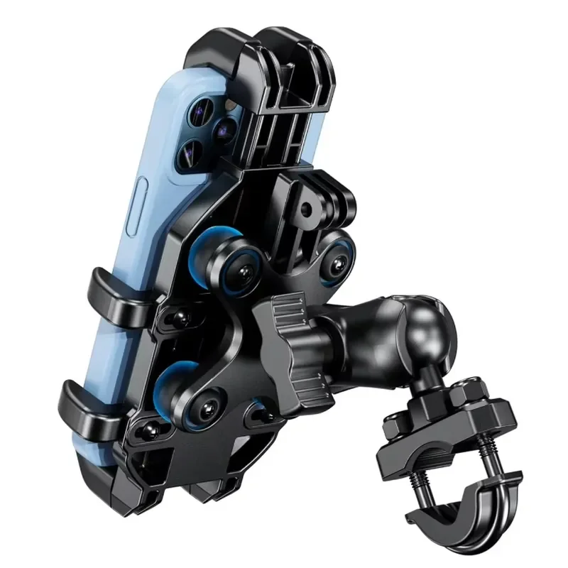 Universal Motorcycle Phone Mount with Shock Absorber Anti Vibration Handlebar Holder for Bicycle Scooter Bike GPS Navigation