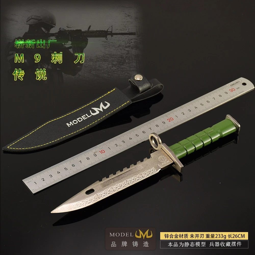 M9 Bagnet w całości z metalu Model sztyletu z kaburą CS GO Peryferia do gier Counter Strikes Broń Wojskowe Zielone Noże Prezent Zabawki