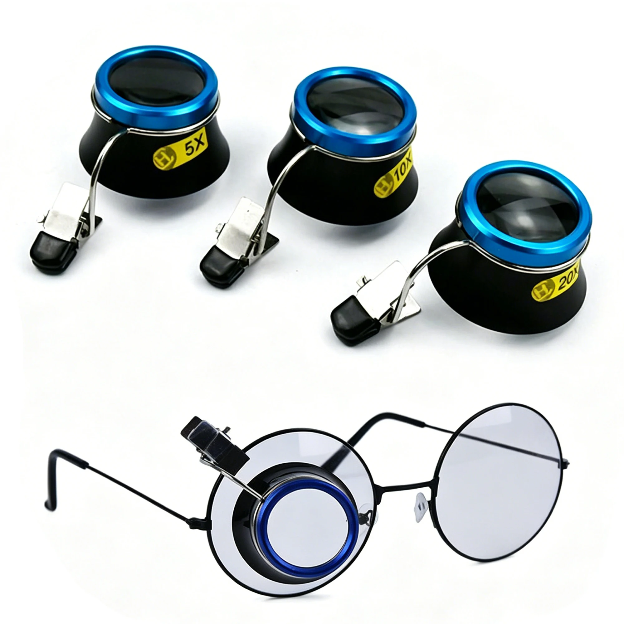 Clip-On Brillenlupe 5X 10X 20X Augenlupe Vergrößerungsglas Tragbares Okular Uhrmacherlupe für Uhrenreparatur – Detail 1