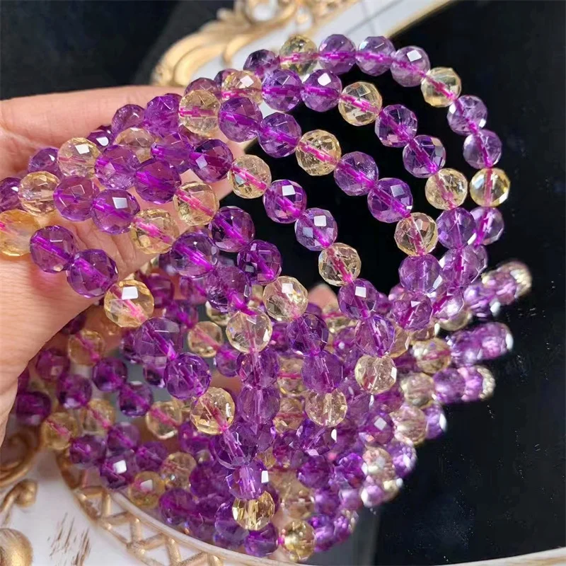 

7.3MM Natural Amethyst Facet Bracelet Women Men Reiki Healing Fengshui Stretch Bracelet Fashion Gift 1pcs