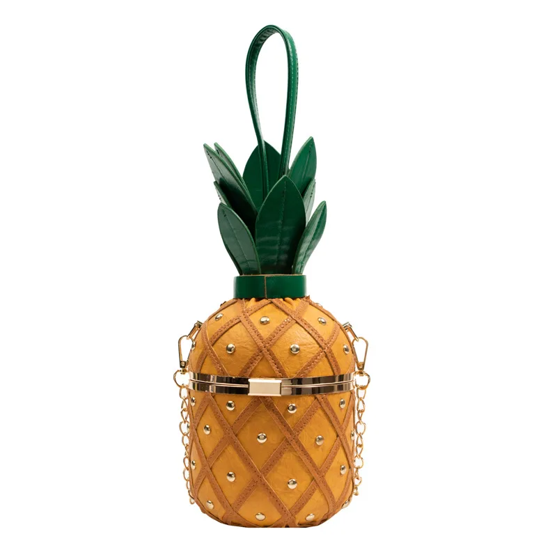 Pineapple-Shaped Crossbody Bag for Women PU Leather Rivets Chain Strap Shoulder Bag Tote Handbags