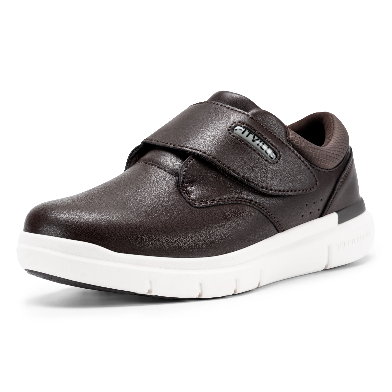 Fitville Extra Wide Men'S Shoes Leather Diabetic Walking Shoes For Elder Orthopedic Toes Swollen Feet Non-Slip With Arch Support