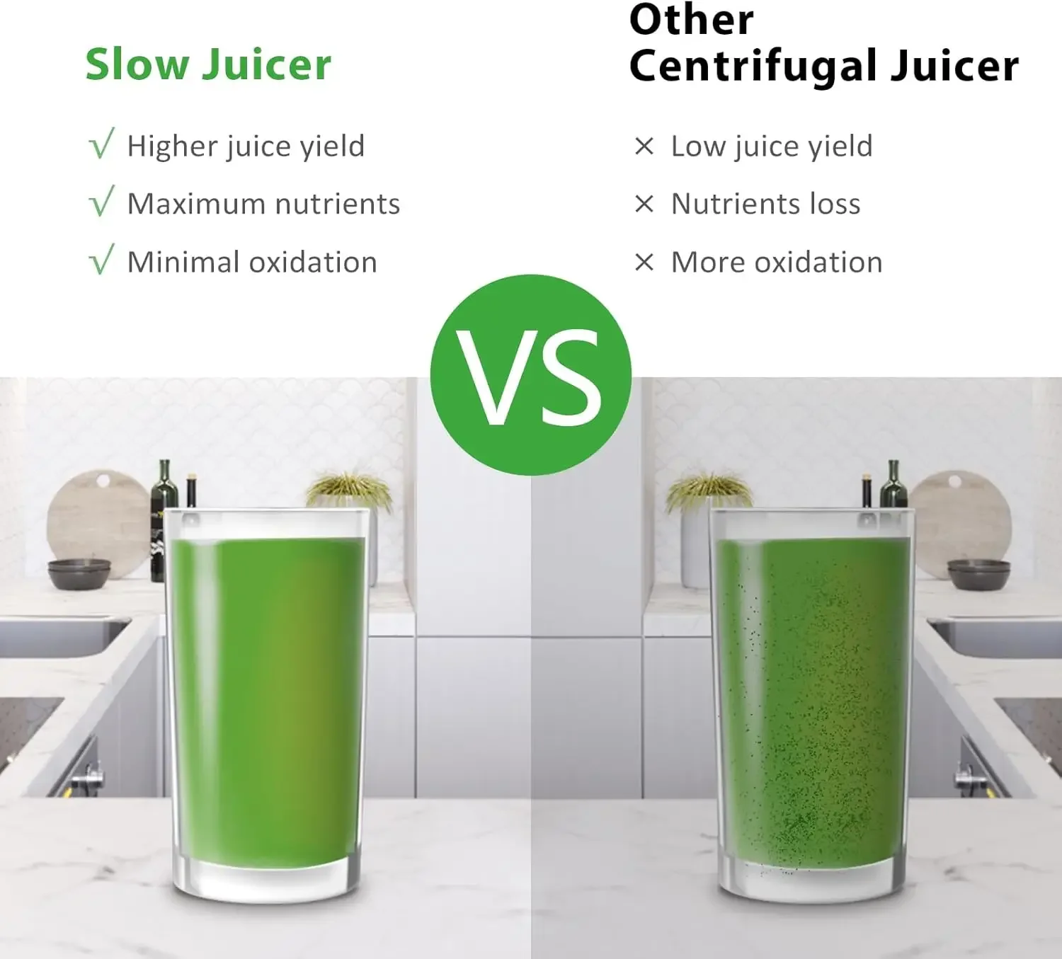 冷圧野菜と果物のジューサー、栄養豊富なセロリ、遅い咀嚼機、緑の葉