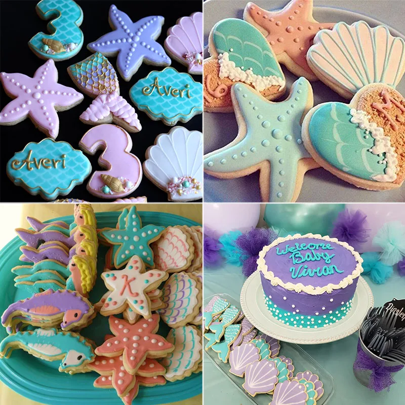 3pcs Mermaid Starfish Seashell Cookie Cutter Mold Mermaid Birthday Party Decor DIY Baking Tool Seahorse Cake Biscuit Baking Tool