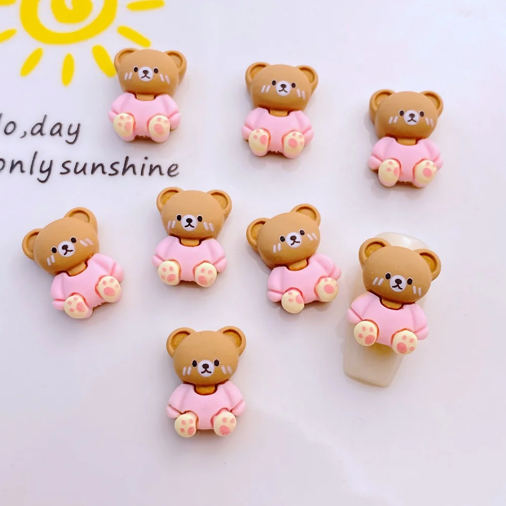 20Pcs New Cute Mini Resin 13*17mm Pink Bear Series Flatback Ornament Jewelry Making Manicure Hairwear Accessorie