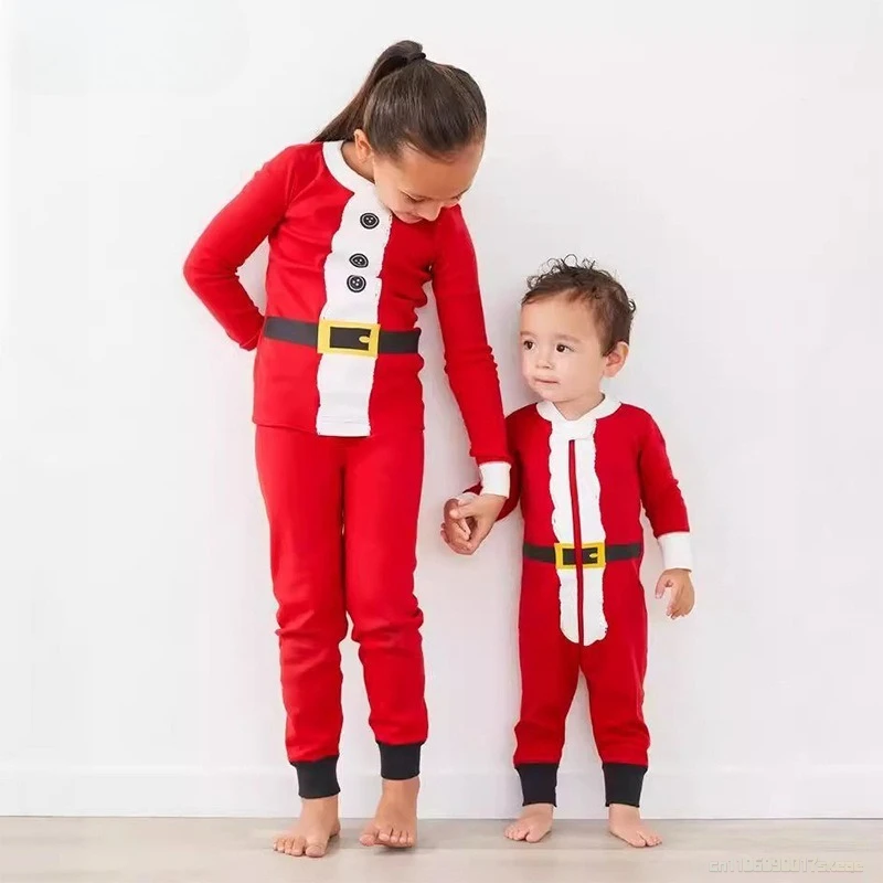 

Autumn Winter Cotton Children Pyjamas Set Thermal Underwear Santa Claus Long Sleeve Top & Pants Cute Warm Christmas Pajamas