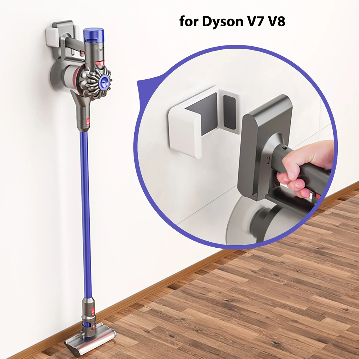 

Wall Mounted Holder for Dyson V7 V8 Punch-free Adhesive Mounting Vacuum Cleaner Stand Gray White