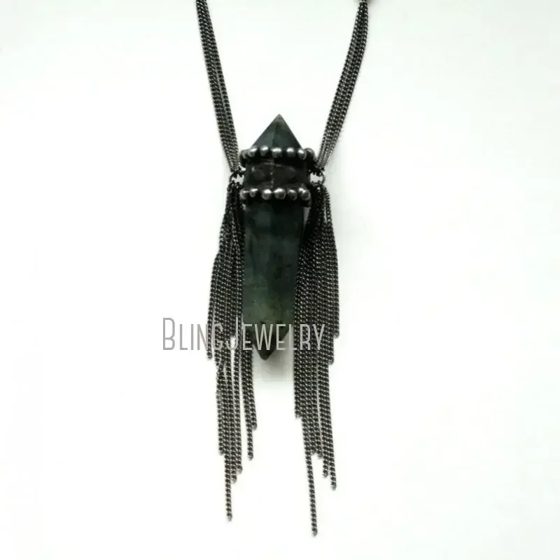 10pcs Labradorite Crystal Talisman Witch Wicca Goth Gothic Necklace Women Arcane Collar Boho Pendulum Stone Statement Jewelry
