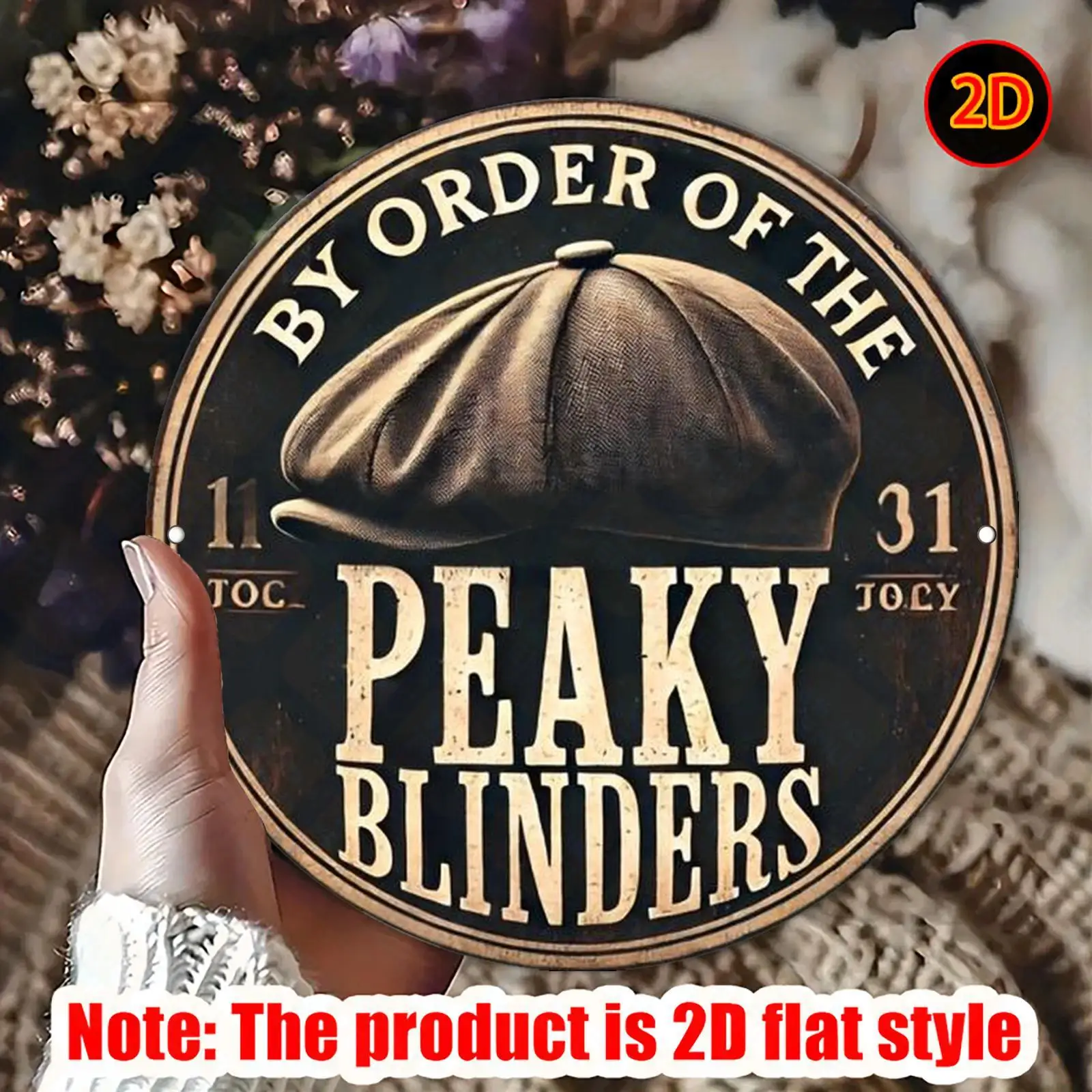 Vintage Peaky Blinders By Order Of The HD Metal Tin Sign - Retro British Gangster Cap Design Featuring 2D Flat Aesthetic with Au