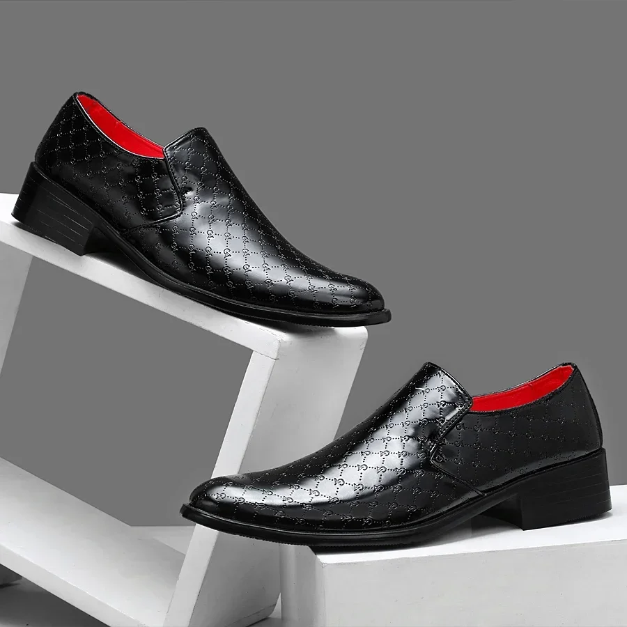 Brand Business Dress Men Shoes Formal Slip On Dress Shoes Men Thick Heel Oxfords High Quality Leather Shoes For Men Lift Loafers image 3