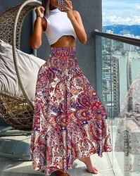 2024 AliExpress Plus Size European and American Cross-border Summer New Fashion Print High Waist Slim Skirt