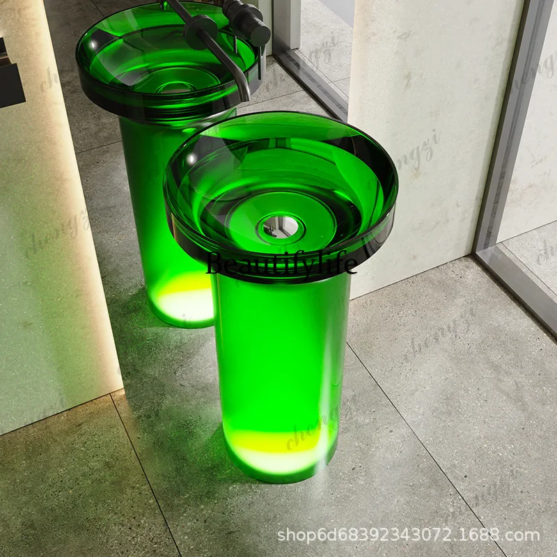 Column basin transparent art bathroom color floor type integrated hand wash basin
