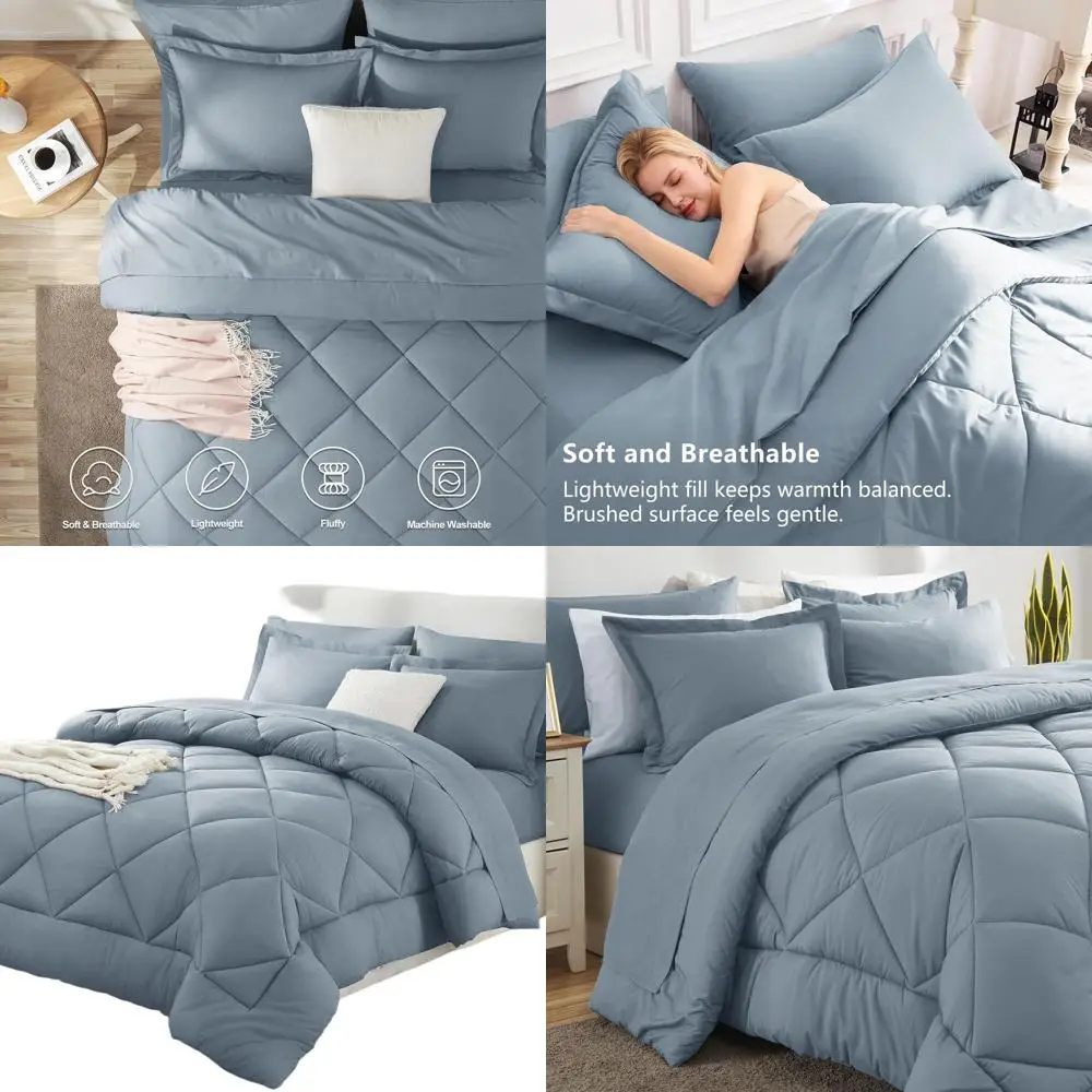 

Luxurious 7-Piece King Bedding Set in Dusty Blue: Comforter, Sheets, Pillowcases & Shams for All Seasons