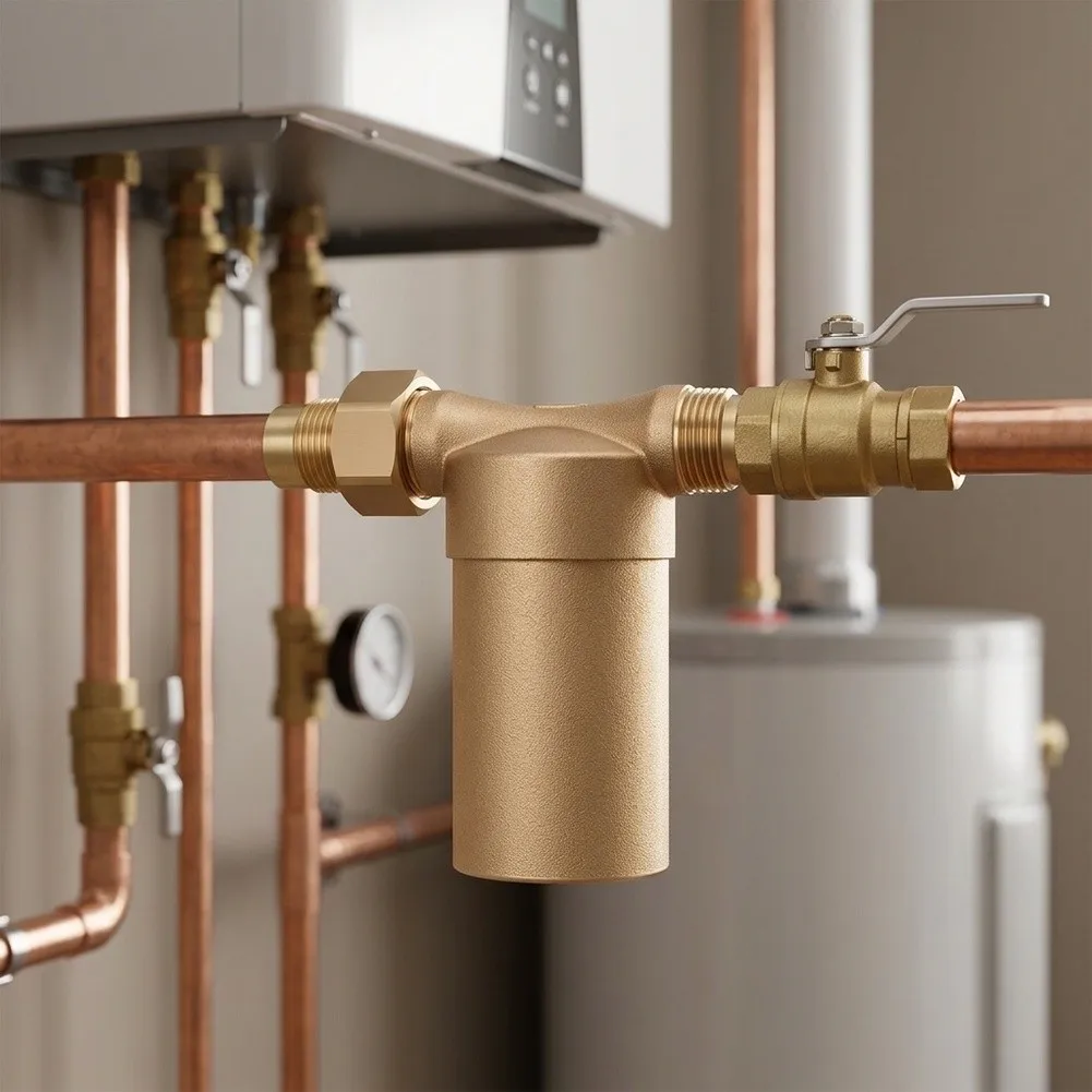 High Flow Copper Water Heater Scale Inhibitor Filter 77x90x46mm Optimized for Efficient Hot Water Distribution