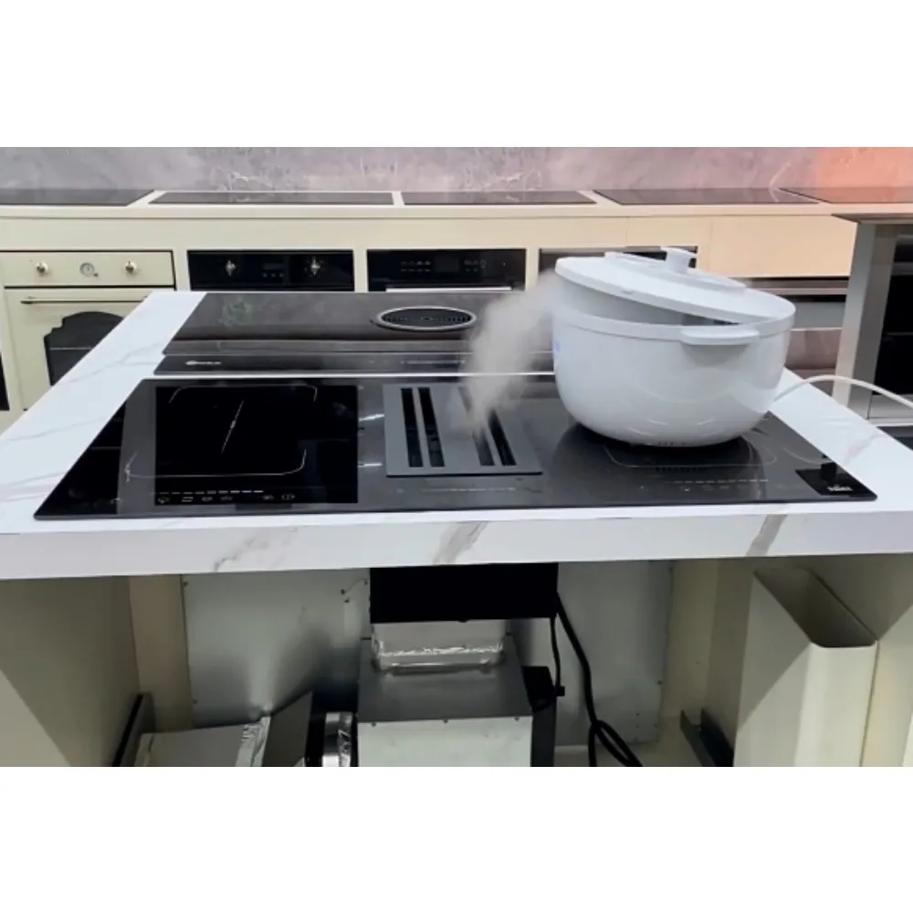 

Gold Seller Temperature Sensor Touch Control 4 burner Induction Hob Combined With Down air Hood