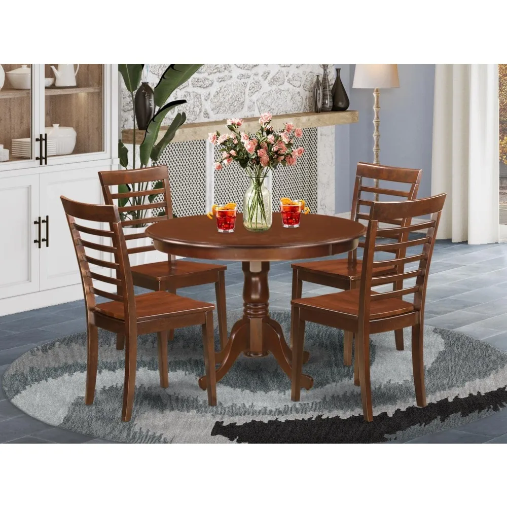 

42x42 Inch, 5 Piece Dining Room Furniture Set Includes a Round Kitchen Table with Pedestal and 4 Dining Chairs